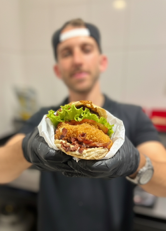 Pessoa feliz comendo hambúrguer